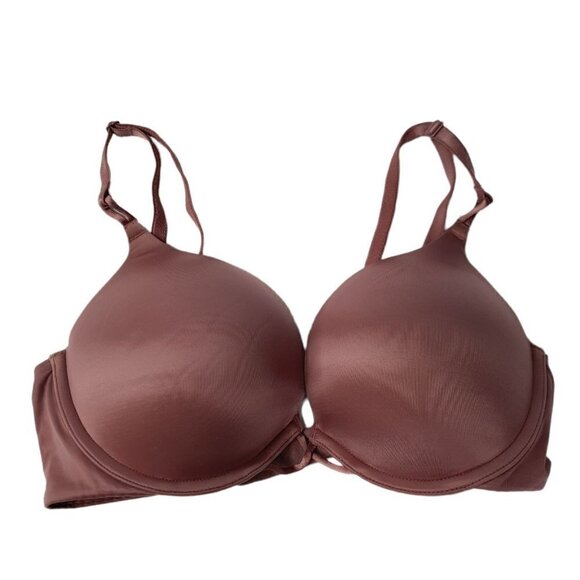 Victoria's Secret 32D? Mauve Bombshell Plunge Push Up Bra ADDS 2 CUP SIZES - Picture 1 of 4